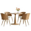 Round Dining Table Set for 4, Modern Pedestal Dining Table, Natural Woven Chairs with Upholstered Seats, Small Kitchen Table-Tanpinhause - 4 of 4