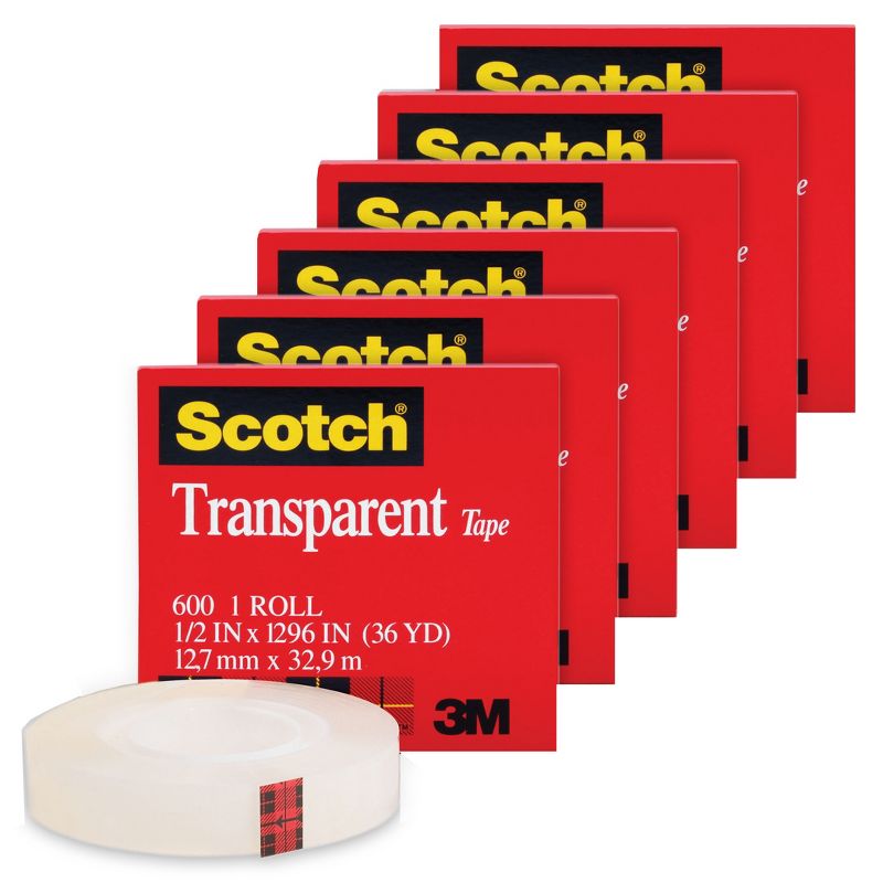 Scotch® Transparent Tape Roll, 1/2" x 1296", Pack of 6, 1 of 2