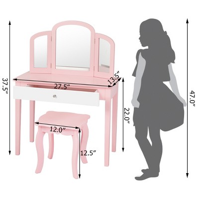 Pink Princess Kids Vanity Set with Mirror and Stool