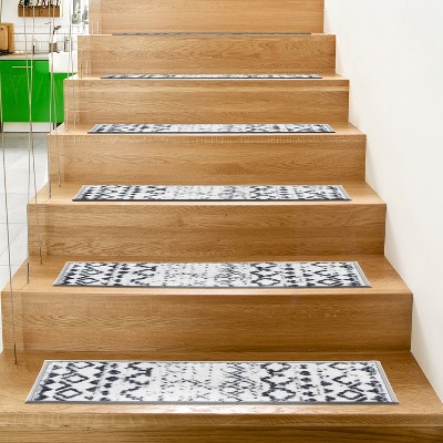 Distressed Black and White Bohemian Non-Slip Stair Treads Set