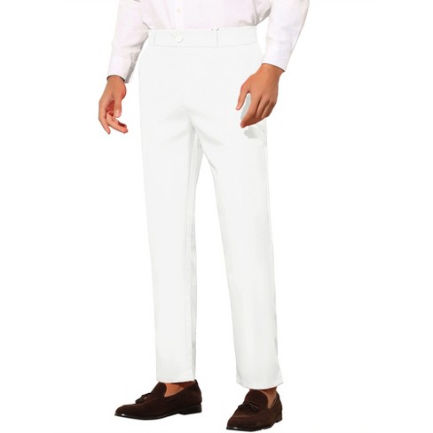 Lars Amadeus Men's Dress Striped Slim Fit Flat Front Business Trousers  White 34