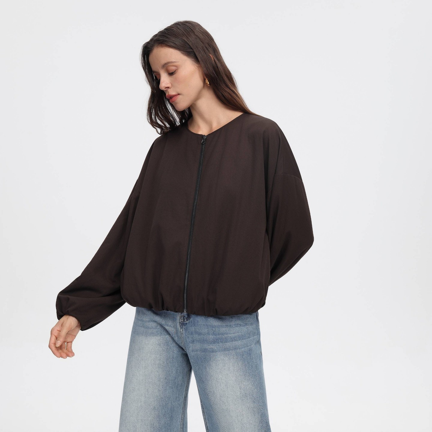 Женская куртка A New Day Long Sleeve Zip-Front Bubble, цвет: Коричневый — фото 5