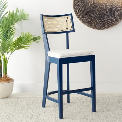 Galway Navy and Natural Cane Counter Stool with White Cushion