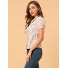 INSPIRE CHIC Women's Puff Short Sleeves Point Collar Button Down Floral Shirts - 4 of 4