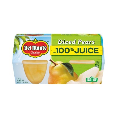 Del Monte Diced Pears In 100% Juice Fruit Cups 4pk - 4oz