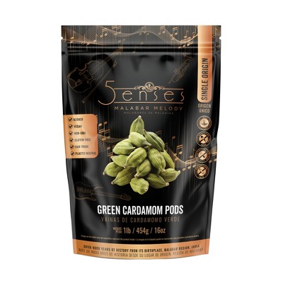 5Senses Green Cardamom Pods | Malabar Melody | Single Origin | No Preservatives or Artificial Flavors | Resealable Bag