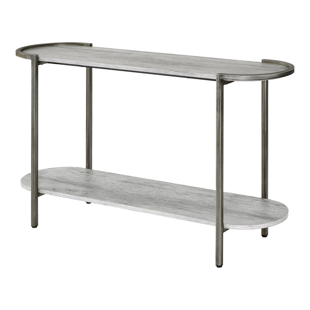 miBasics Millerton Lower Shelf Sofa Table Light Gray/Brushed Metal: Entryway Table with Storage Shelf