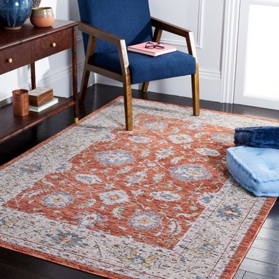 Ivory and Rust Hand-Knotted Rectangular 4' x 6' Rug