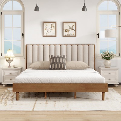 Queen/King Size Platform Bed Frame with Upholstered Headboard - ModernLuxe