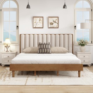 Queen/King Size Platform Bed Frame with Upholstered Headboard - ModernLuxe - 1 of 4
