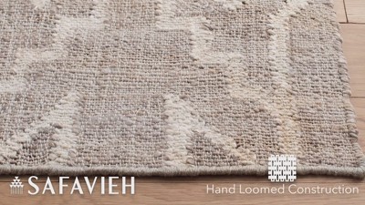 Blue and Ivory Geometric Hand-Woven Natural Fiber Runner Rug