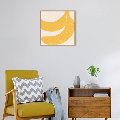 22" x 22" Yellow Banana Print on Canvas with Weathered Frame