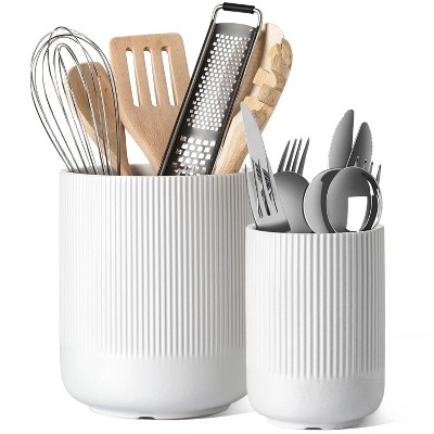 LunaLulinlk Two-Piece 7.3" + 5.4" Ceramic Jars for Kitchen, Cooking Storage Boxes and Flower Pots, White Kitchen Storage Box
