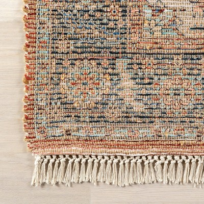 Multicolor Square Synthetic Medallion Area Rug with Tassels