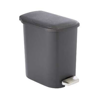 Basics Compact Plastic Bathroom Trash Can with Hands Free Foot Pedal, Quiet Close Step-On, 6 Liters, Black, Lid Included
