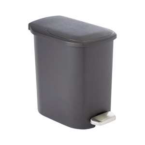 Basics Compact Plastic Bathroom Trash Can with Hands Free Foot Pedal, Quiet Close Step-On, 6 Liters, Black, Lid Included - 1 of 4