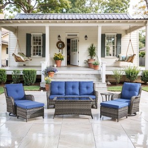 POCASSY Outdoor Patio Furniture Set, Wicker Rattan Sofa,Rocking Chair,Ottoman And Table Set. (Set Of 7 Pieces) - 1 of 4
