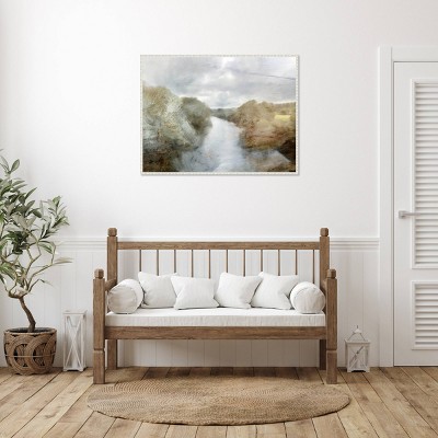 42" x 32" Abstract Landscape Canvas Wall Art with White Frame