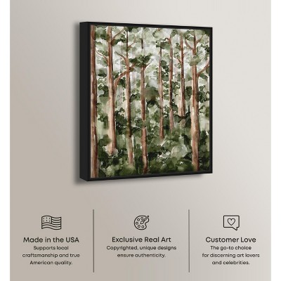 Wildy Forest Green and Brown Landscape Canvas Print with Black Frame