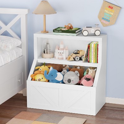 Kids Bookshelf, Wooden Toy Storage Organizer with Cubby, Toddler Bookcases Fit for Playroom, Children's Room