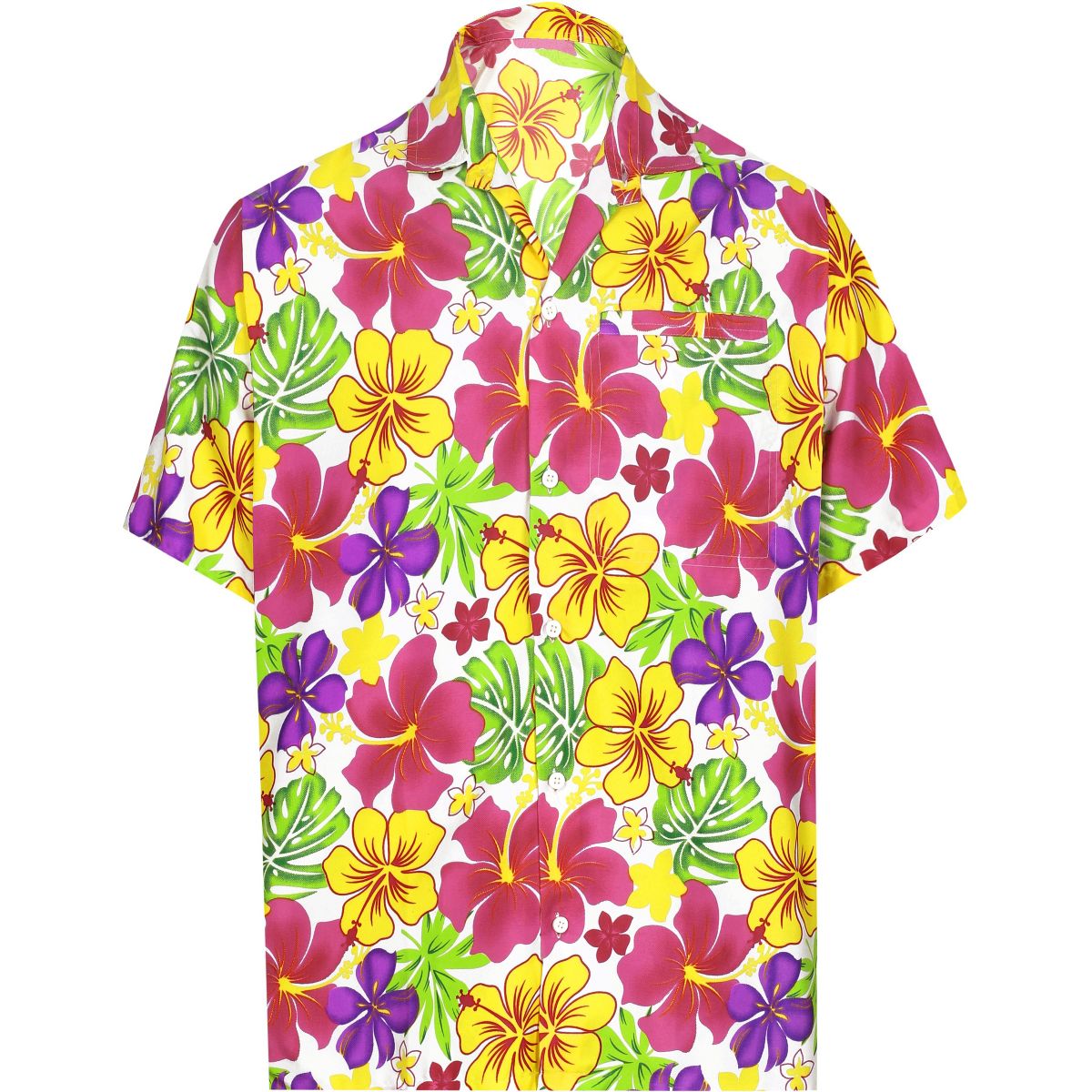 LA LEELA Men's Hawaiian Shirts Short Sleeve Button Down Shirt Floral Shirt Men Summer Beach Casual Vacation Tropical Shirts L White,Floral