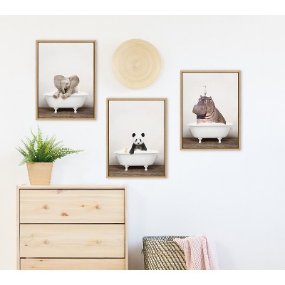 Whimsical Hippo and Bird in Bath Canvas Art