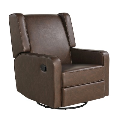 Brown Faux Leather Swivel Recliner with Wood Frame