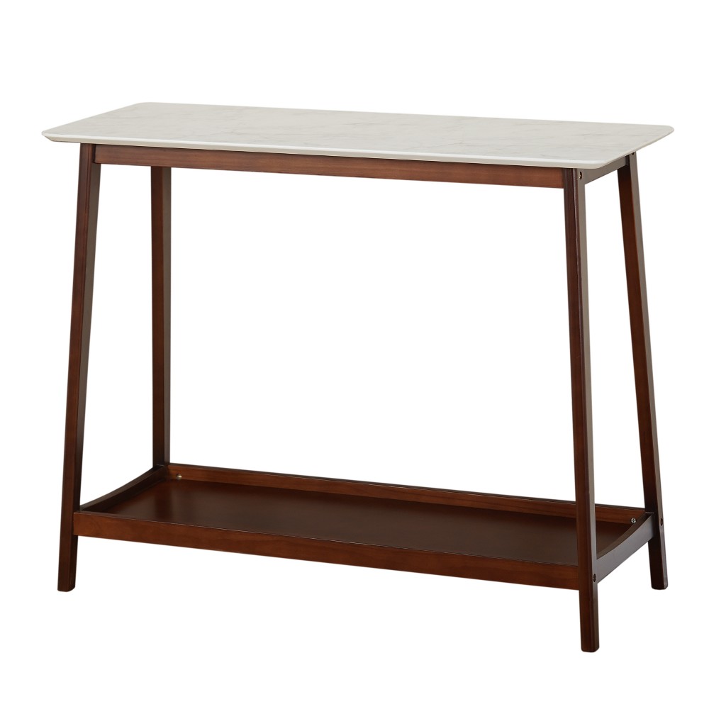 Buylateral Jhovies Console Table - Walnut: Faux Marble Top, Entryway, Hallway, Narrow Design
