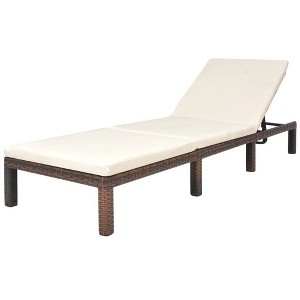 vidaXL Outdoor Sun Lounger with Cushion, Adjustable Backrest, Brown Poly Rattan, Sturdy Steel Frame, Weather-Resistant, Easy to Clean - 1 of 4