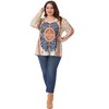 Agnes Orinda Women's Plus Size Boho Paisley Print Pleated V neck Long Sleeve Casual Tunic Blouse - 3 of 4