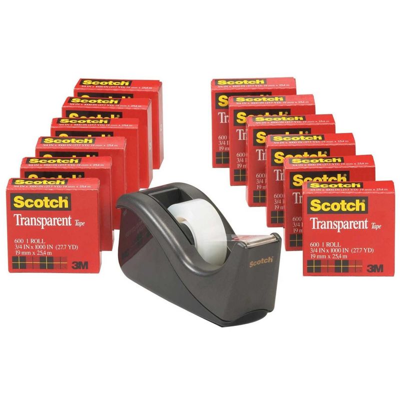Scotch 600 Transparent Tape with Desktop Dispenser, 0.75 x 1000 Inch, Pack of 12, 1 of 2