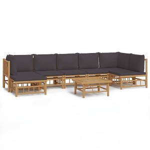 vidaXL Garden Lounge Set Bamboo with dark grey cushions Bamboo - 1 of 4