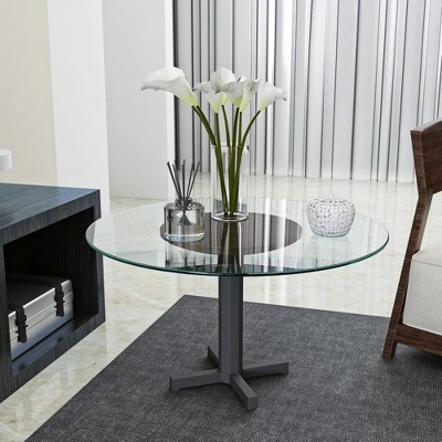 VYNXARIA 24" Inch Round Tempered Glass Table Top Clear Glass 1/4" Inch Thick Round Polished Edge