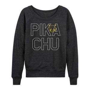 Women's - Pokémon - Pika Blocks Lightweight French Terry Wide Neck Long Sleeve Shirt - 1 of 4