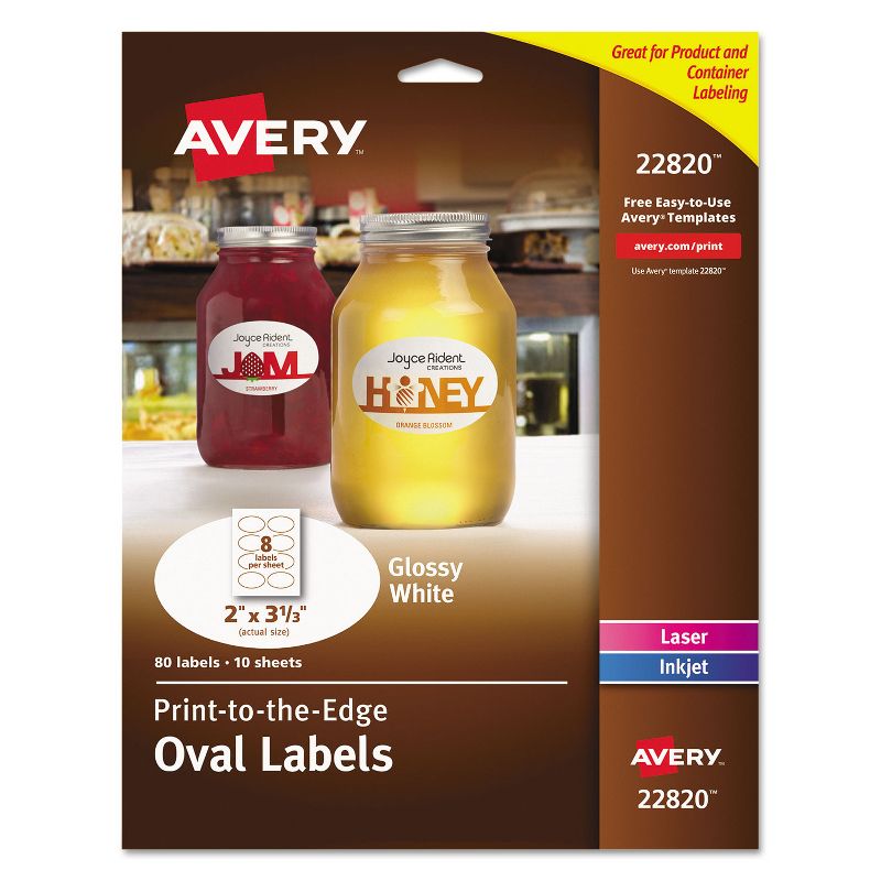 Avery Oval True Print Easy Peel Labels 2 x 3 1/3 Glossy White 80/Pack 22820, 1 of 8