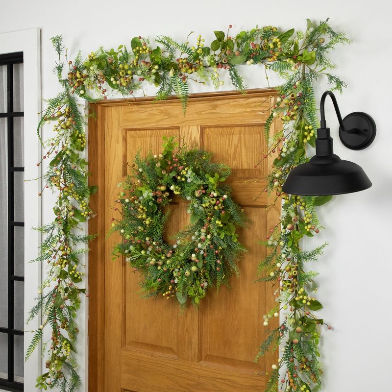 Northlight Berry and Crabapple Fern Foliage Spring Garland - 5', 2 of 6
