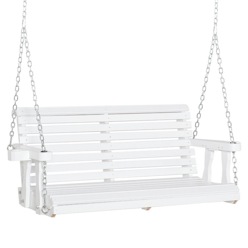 Outsunny 46" 2-Person Porch Swing Wooden Patio Swing Bench with Cup Holders, Slatted Design, & Chains Included, 440lb Weight Capacity, 1 of 9