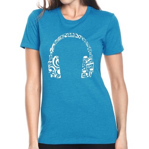 LA Pop Art Women's Premium Blend Word Art T-shirt - Music Note Headphones - 1 of 4
