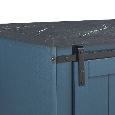 Navy Blue Rustic 47" Wood Bar Cabinet with Sliding Barn Door