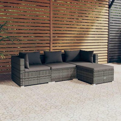 Garden Lounge Set Grey PE rattan, powder-coated steel, plastic vidaXL