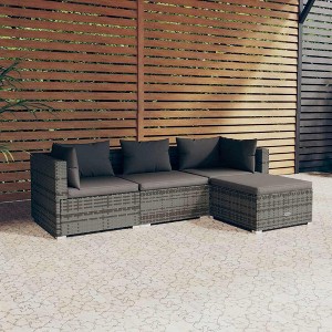 Garden Lounge Set Grey PE rattan, powder-coated steel, plastic vidaXL - 1 of 4