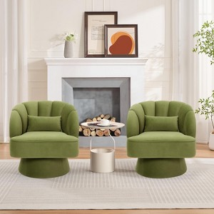 Modern Swivel Barrel Accent Chair 360 Degree Velvet Upholstery Plush Padding Wood Frame Mid Century Lounge - 1 of 4