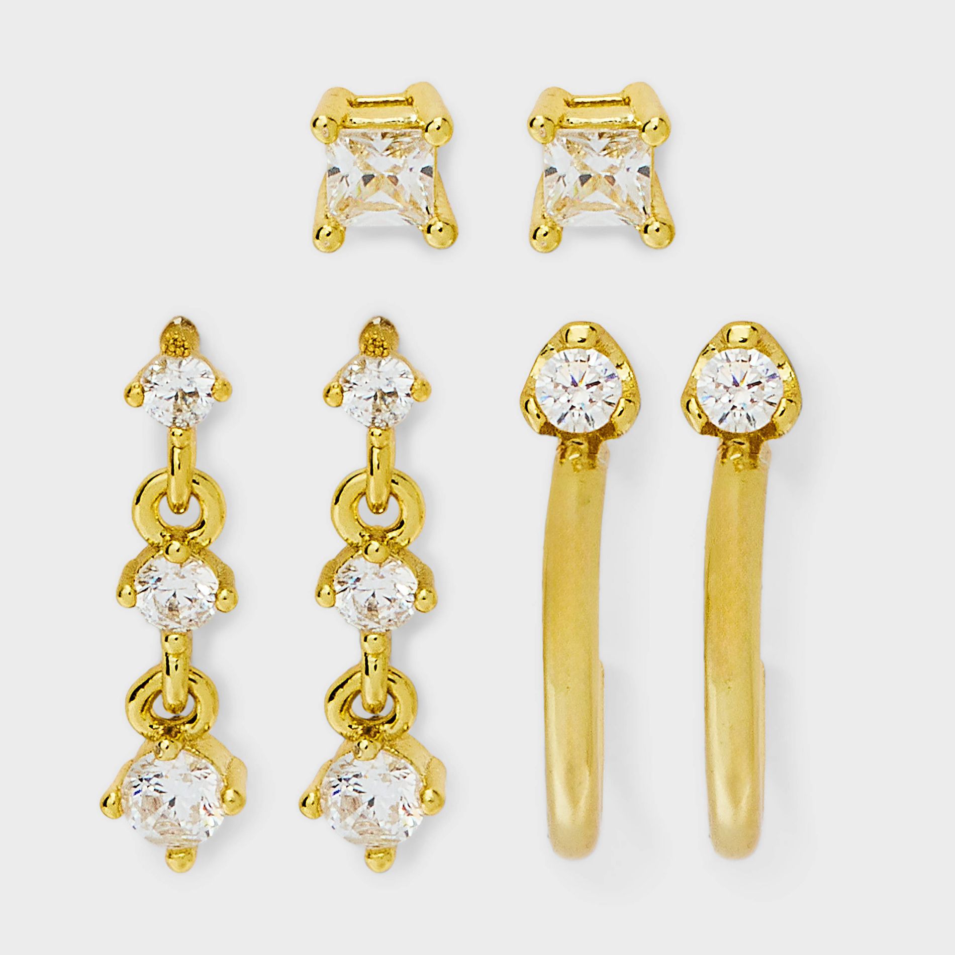 14K Gold Plated Stud and Hoop Earring Set 3pc - A New Day™ Gold: Brass, Sterling Silver, Nickel-Free