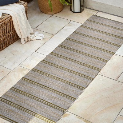 Mid-Century Stripe Synthetic Area Rug - Brown/Natural, Easy Care 2x8