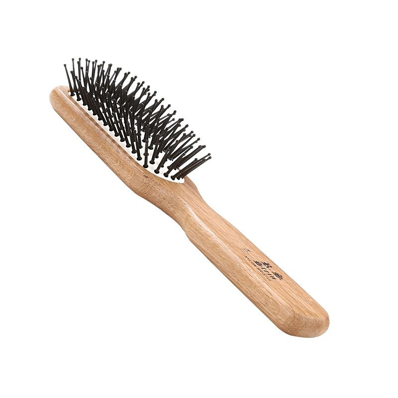 Bass Brushes - Men's Hair Brush Style & Detangle Professional Grade Nylon Pin Genuine Natural Wood Handle 6 Row Cushion Style Oak Wood, 3 of 5