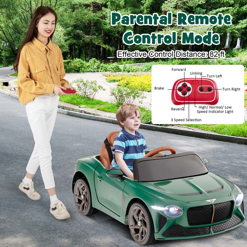 Costway 12V Licensed Bentley Bacalar Kids Electric Ride-on Car with Remote Control Green/Red/White/Black, 4 of 11