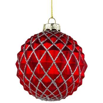 Northlight 3.25" Glittered Glass Ball Christmas Ornament - Red/Silver