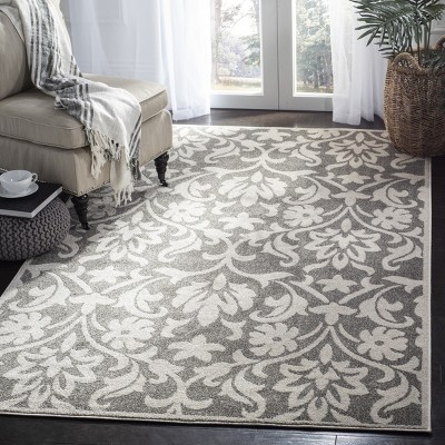 Elegant Gray and Beige Floral 8' x 10' Synthetic Area Rug