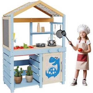 Kids Mud Kitchen Play Set – 43.3" H Wooden Pretend Cook Station Play Kitchens with Canopy, Sink, Blackboard & Storage (Ages 3+), Indoor/Outdoor Use - 1 of 4