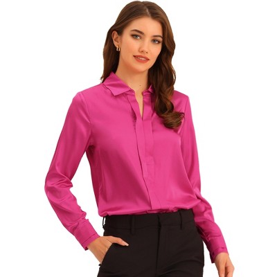 Allegra K Women's Elegant V Neck Long Sleeve Office Work Satin Blouse ...